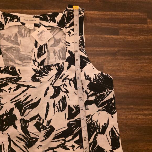 Club Monaco Top Womens XS Black White Floral Linen Blend Shell Blouse NWT - Picture 4 of 11